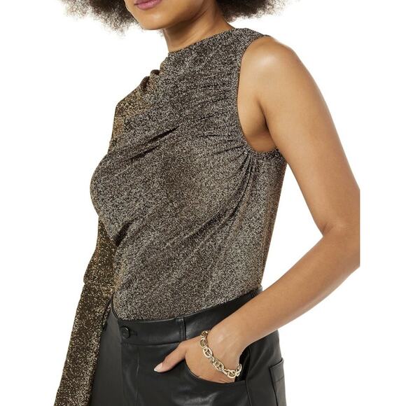 TEREA By Andrea Pitter Emiliana Gold One Shoulder Metallic Ruched Top Size XXL - Picture 3 of 8